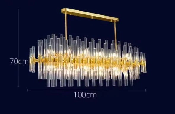 Modern gold crystal LED chandelier installed