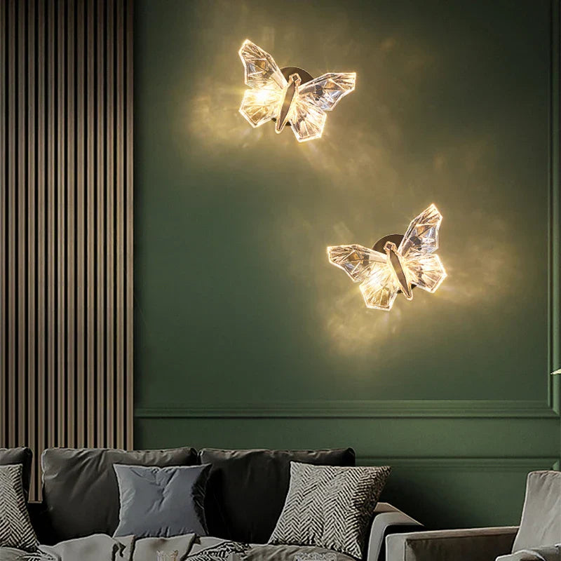 Crystal Butterfly Wall Lamp Modern Luxury Gold Frame Light Fitting - Zynella