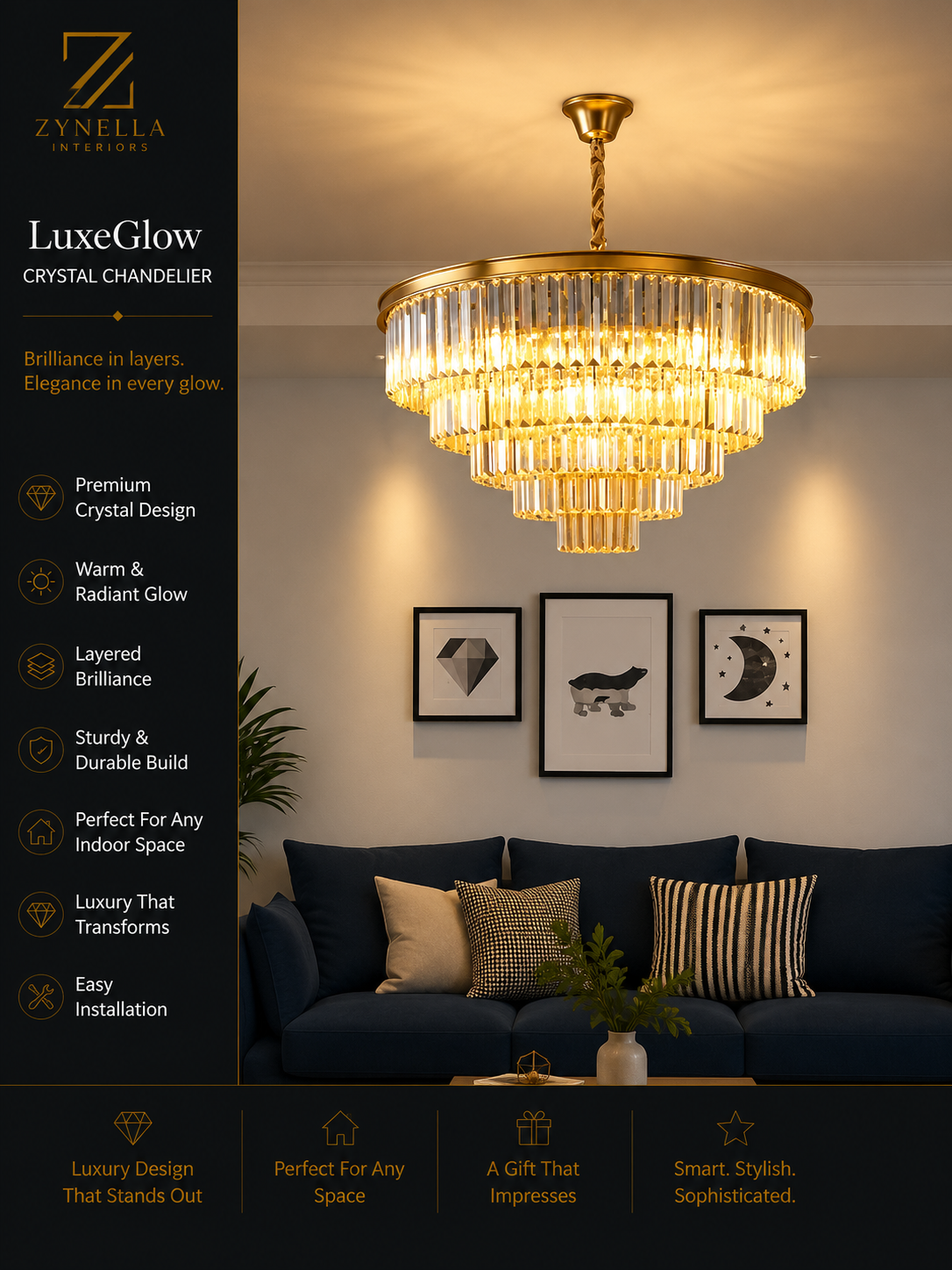 Quantum Ring Modern Opulent Chandelier ||  Zynella Interior