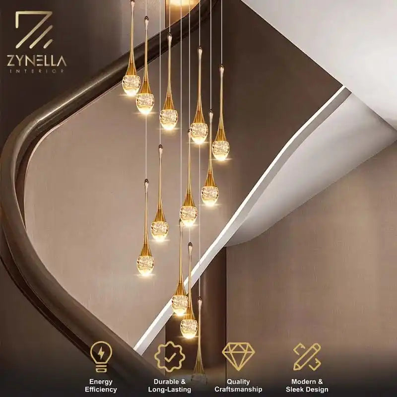 Zynella Cascade:Grand Crystal Staircase & Foyer Chandelier
