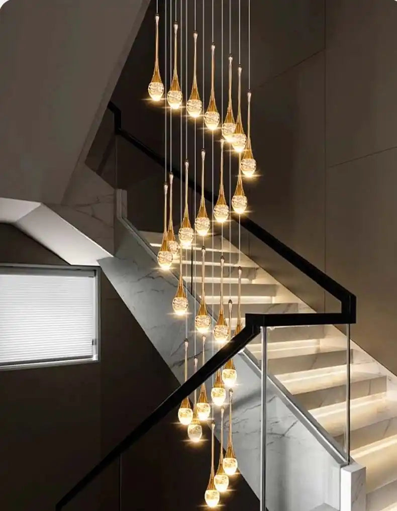 Zynella Cascade:Grand Crystal Staircase & Foyer Chandelier