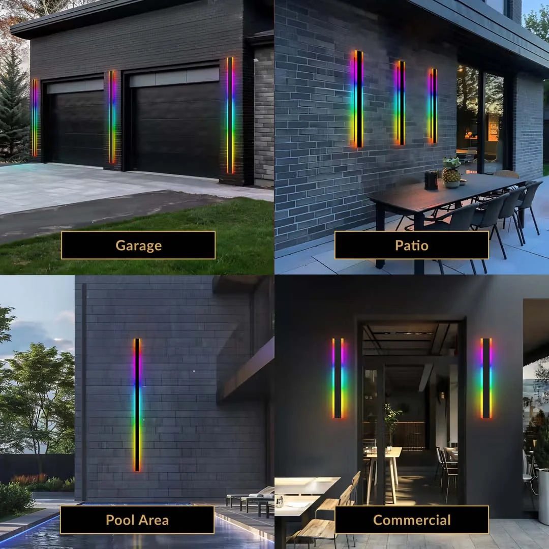 Zynella Chroma: Smart WiFi RGB Linear Outdoor Sconce (IP65 Waterproof)