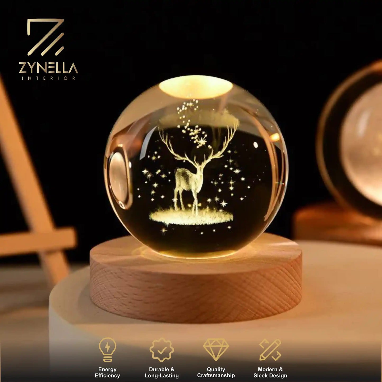 Zynella Celestial: 3D Laser-Etched Crystal Ball Night Light