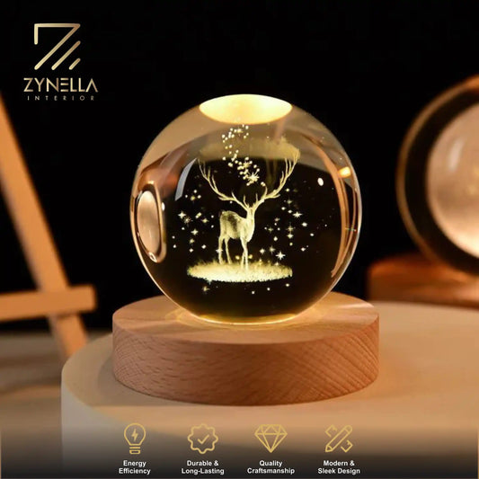 Zynella Celestial: 3D Laser-Etched Crystal Ball Night Light