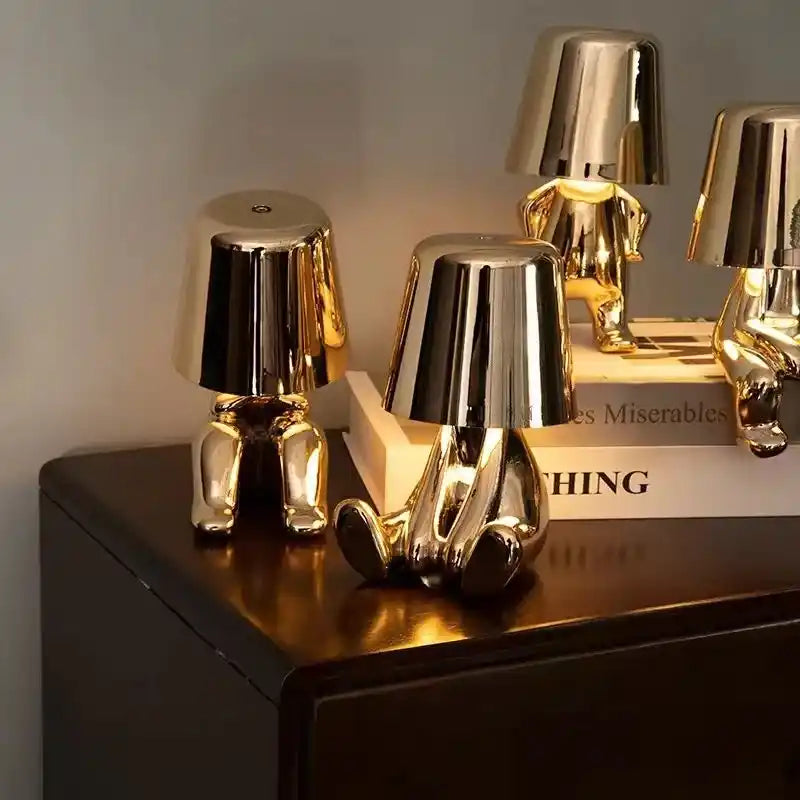 Zynella Oscar: Italian-Style Golden "Little Man" Portable Desk Lamp