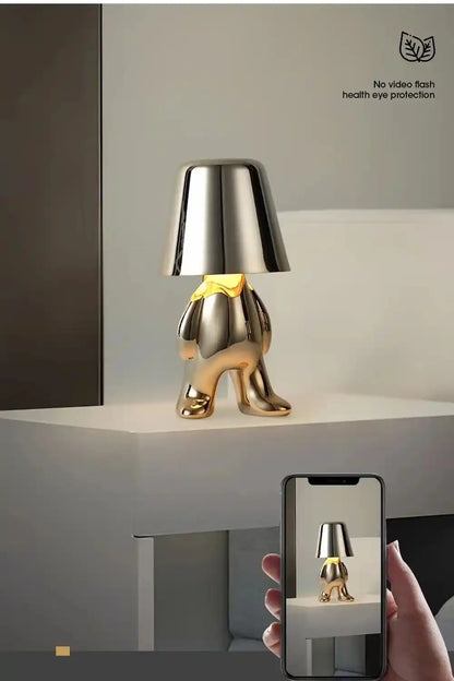 Zynella Oscar: Italian-Style Golden "Little Man" Portable Desk Lamp