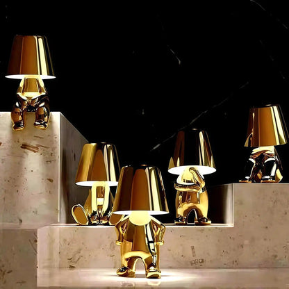 Zynella Oscar: Italian-Style Golden "Little Man" Portable Desk Lamp