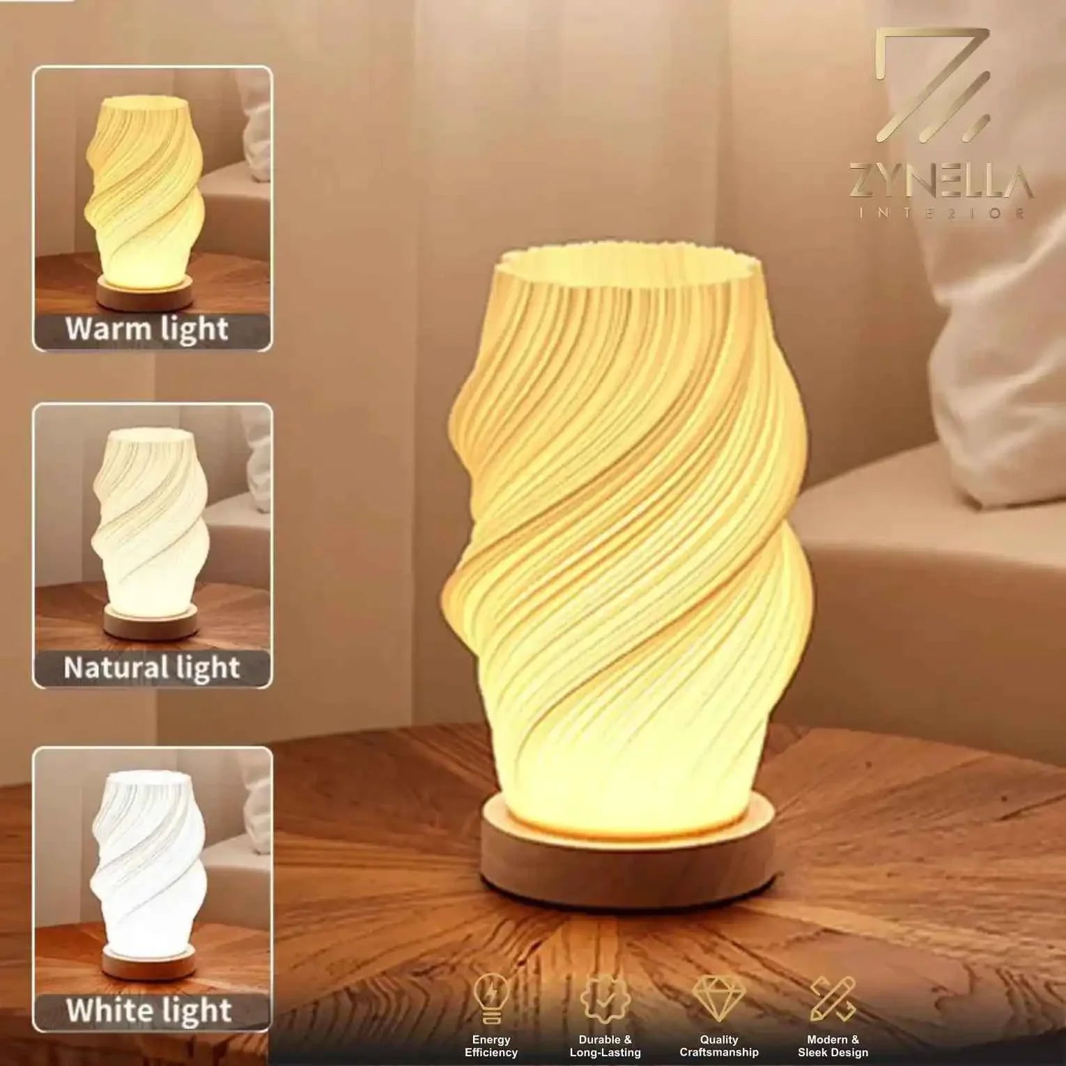 Zynella Lunar Scribe: 3D-Printed Ambient Lamp with Artisan Wood Base