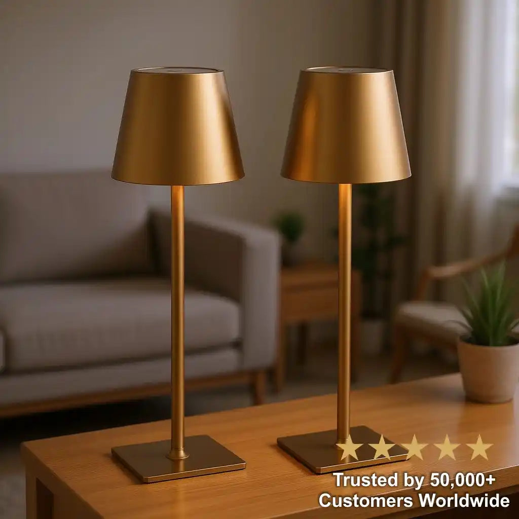 Zynella Aurelia: Modern Gold Cordless Table Lamps (Set of 2)
