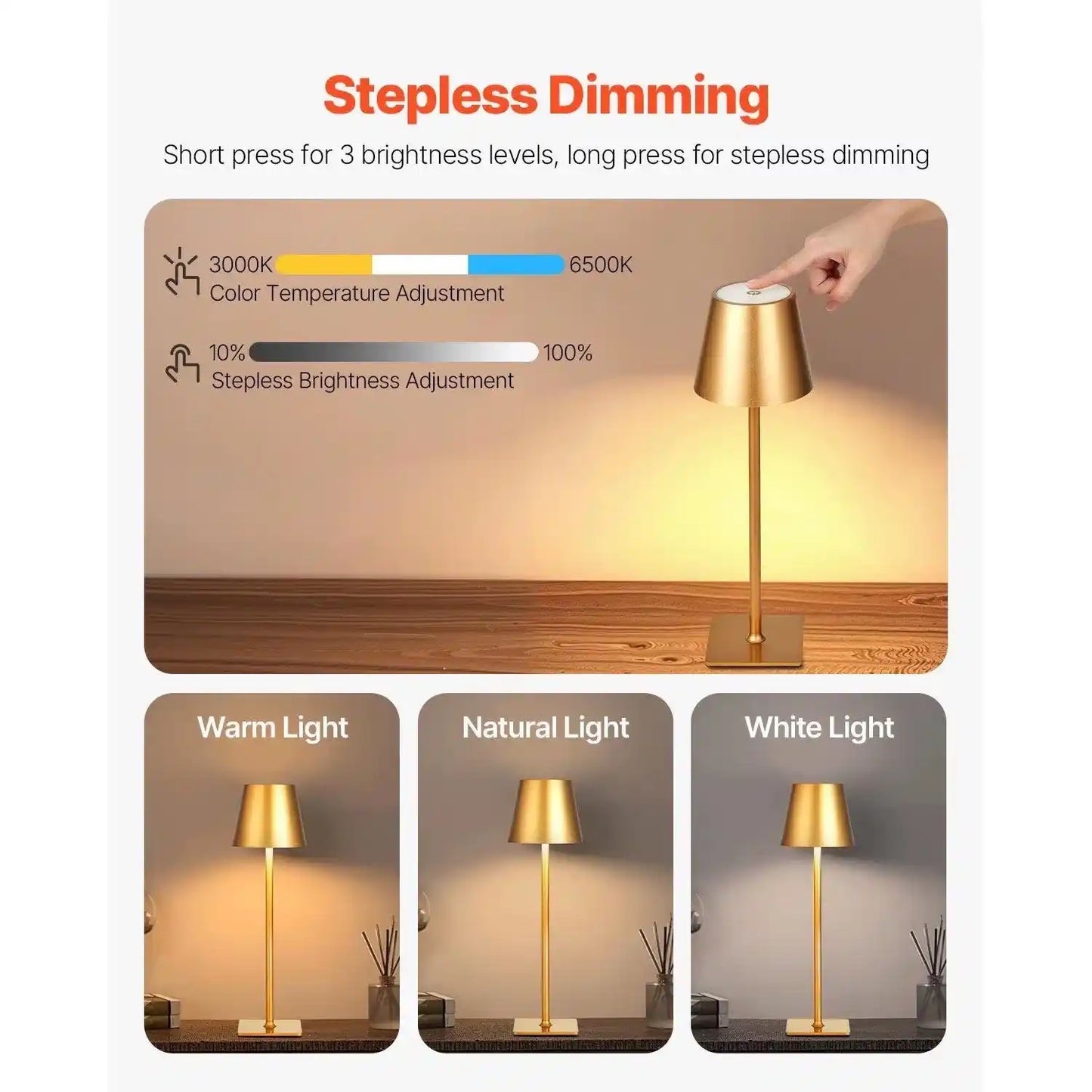 Zynella Aurelia: Modern Gold Cordless Table Lamps (Set of 2)