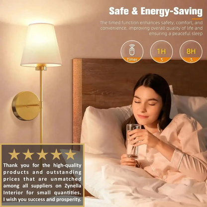 Zynella Renaissance: Wireless Gold Wall Sconces (Set of 2)