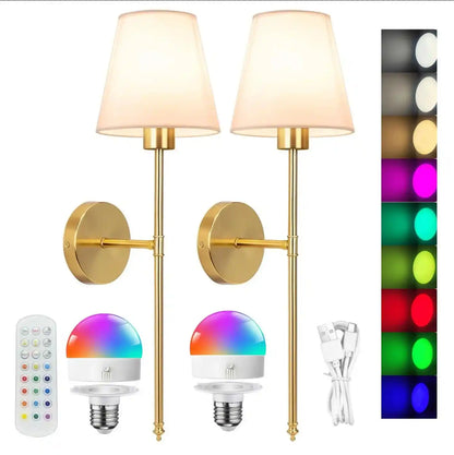 Zynella Renaissance: Wireless Gold Wall Sconces (Set of 2)