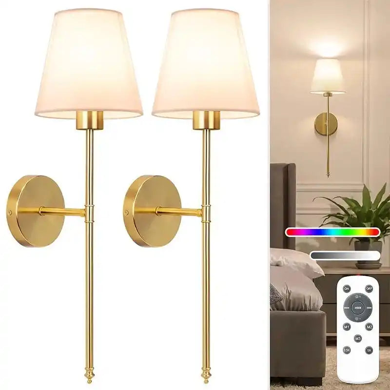 Zynella Renaissance: Wireless Gold Wall Sconces (Set of 2)
