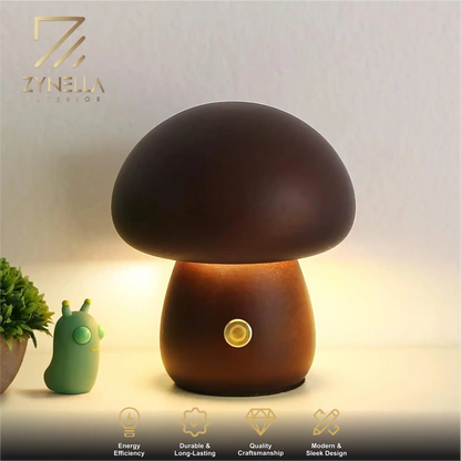 Zynella Fungi Luxe: Solid Wood Dimmable Mushroom Night Light