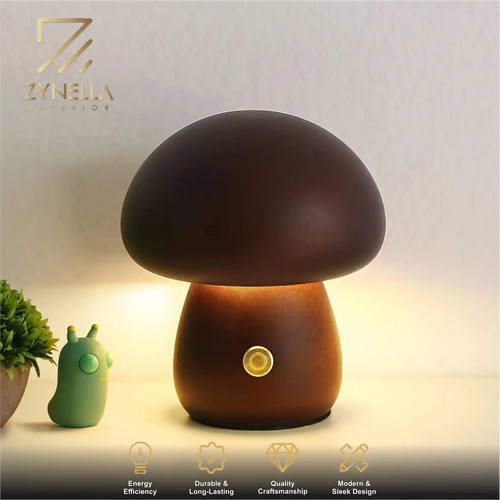 Zynella Fungi Luxe: Solid Wood Dimmable Mushroom Night Light