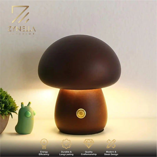 Zynella Fungi Luxe: Solid Wood Dimmable Mushroom Night Light