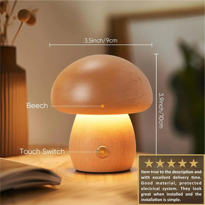 Zynella Fungi Luxe: Solid Wood Dimmable Mushroom Night Light