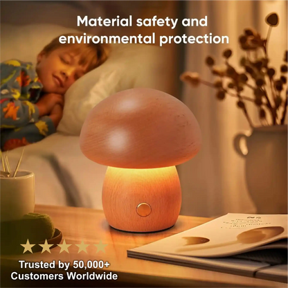 Zynella Fungi Luxe: Solid Wood Dimmable Mushroom Night Light