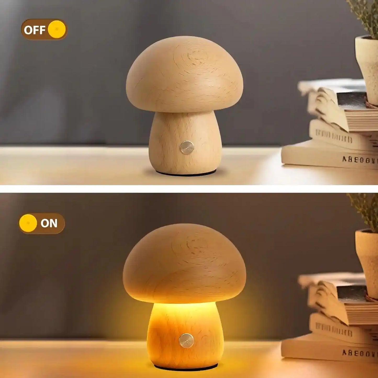 Zynella Fungi Luxe: Solid Wood Dimmable Mushroom Night Light