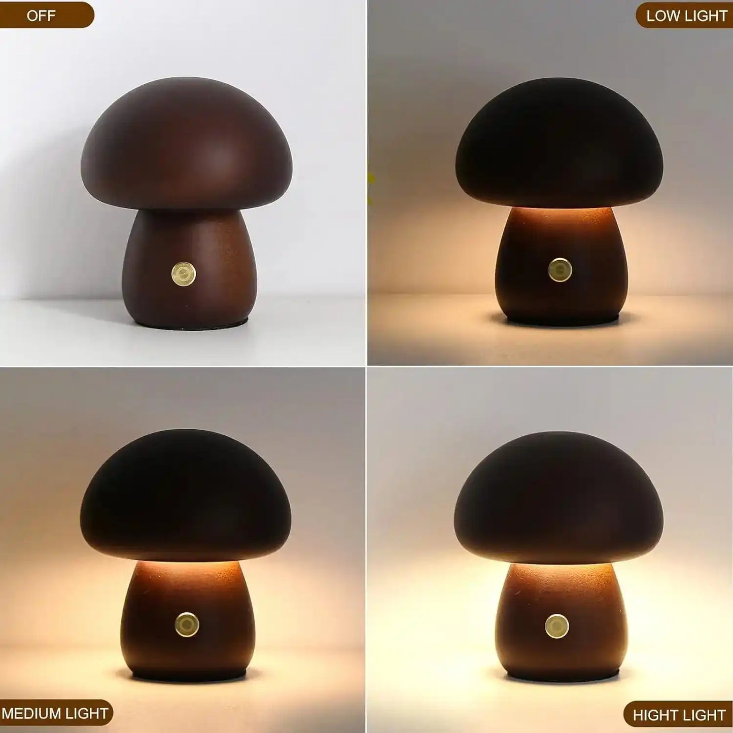 Zynella Fungi Luxe: Solid Wood Dimmable Mushroom Night Light
