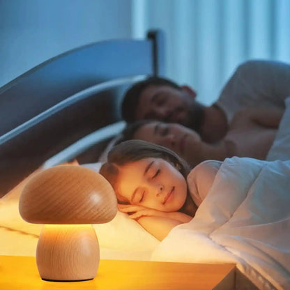 Zynella Fungi Luxe: Solid Wood Dimmable Mushroom Night Light