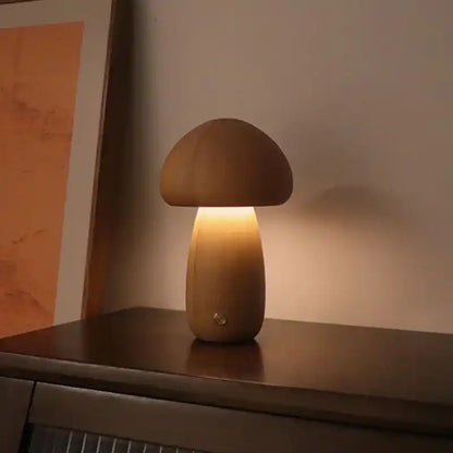 Zynella Fungi Luxe: Solid Wood Dimmable Mushroom Night Light