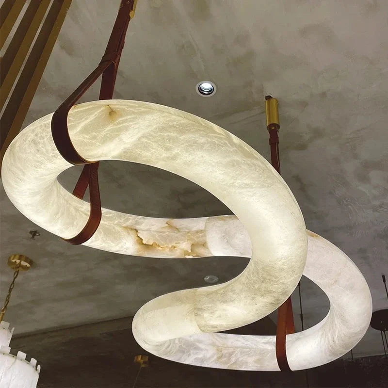 Alabaster LED ring pendant light installed