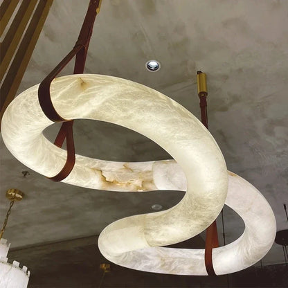 Alabaster LED ring pendant light installed