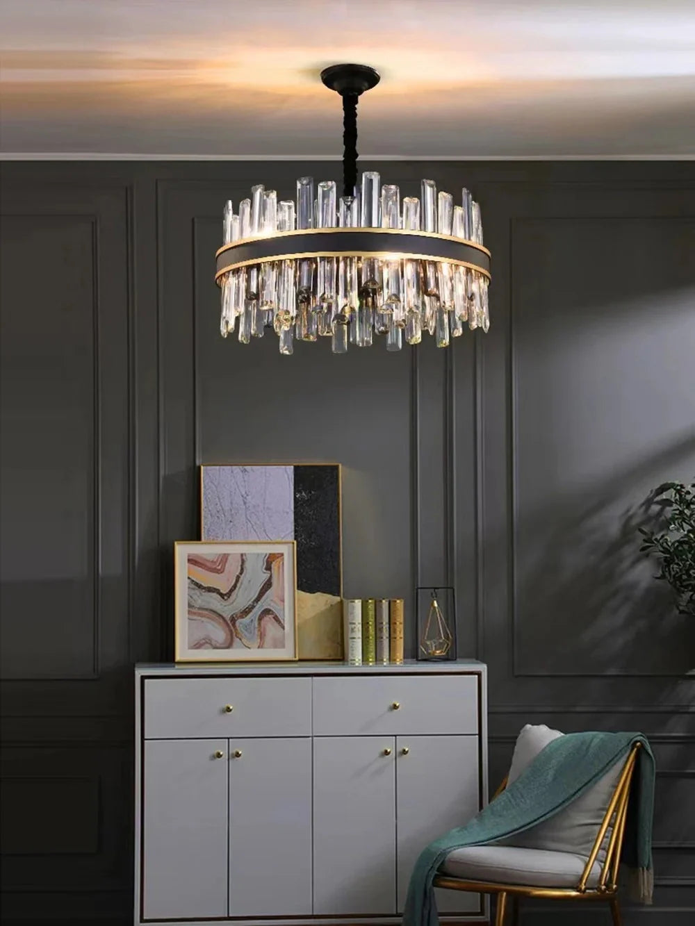American crystal chandelier installed