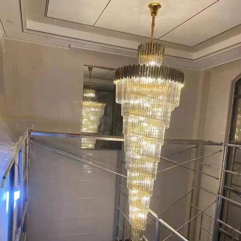 Black and gold crystal ceiling lamp close‑up