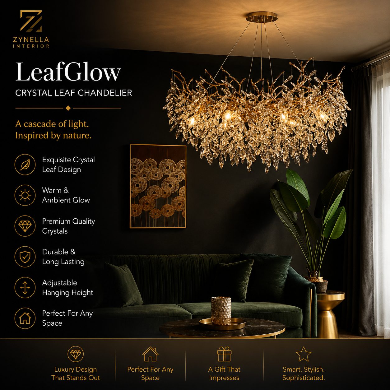Zynella Luxury Crystal Branch Chandelier