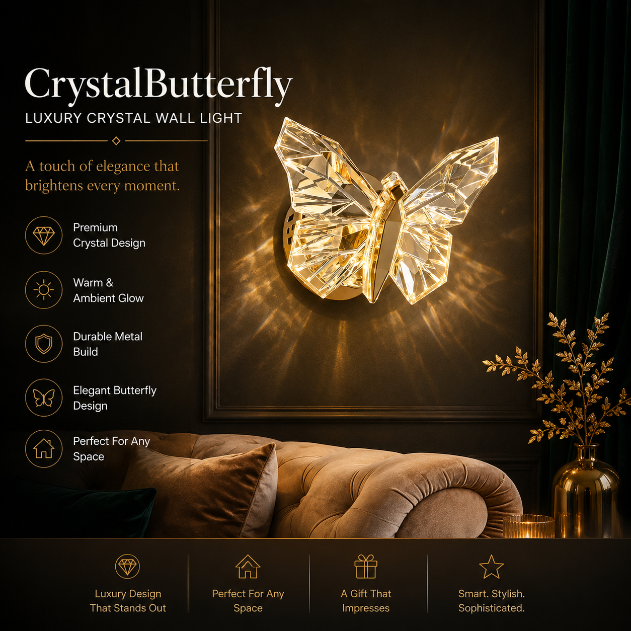 Crystal Butterfly Wall Lamp