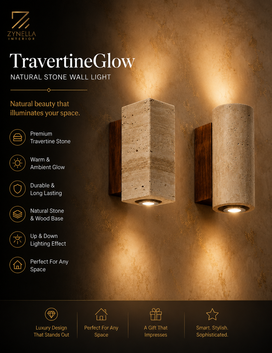 Ebony Travertine Wall Light