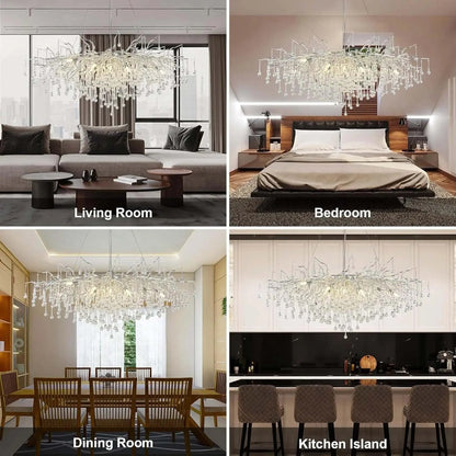 Chrome Crystal Raindrop Pendant – Dining Room Light