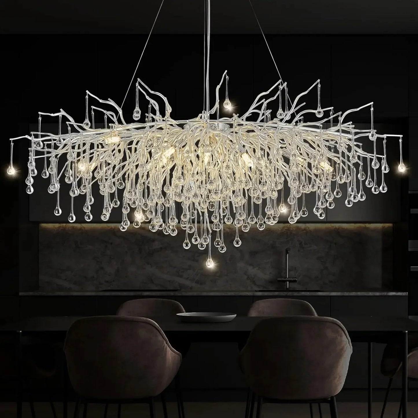 Chrome Rectangular Crystal Chandelier – Modern Ceiling Light