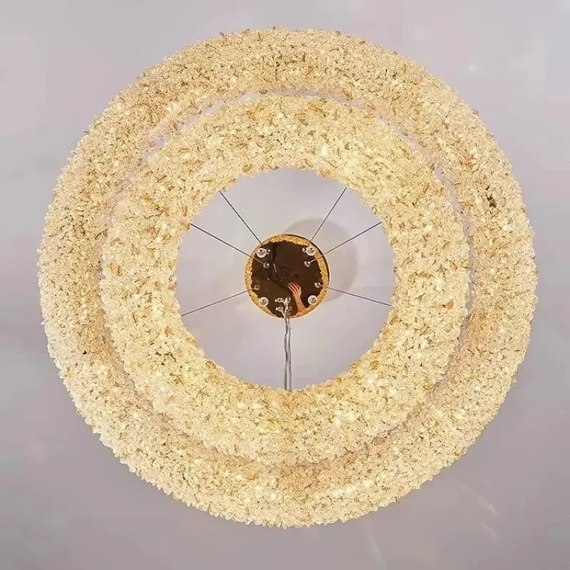 Crystal pendant chandelier installed