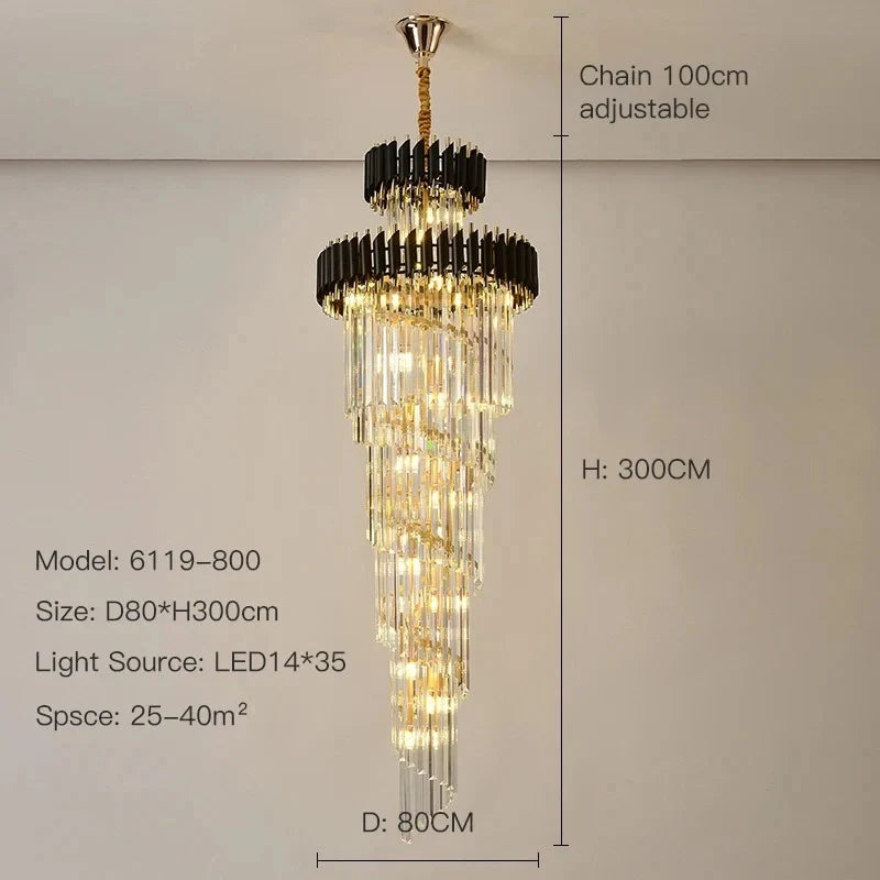 Elegant crystal ceiling light in black gold