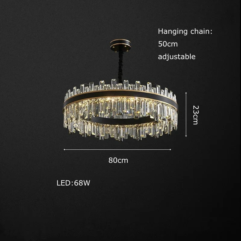 Elegant crystal light above dining table