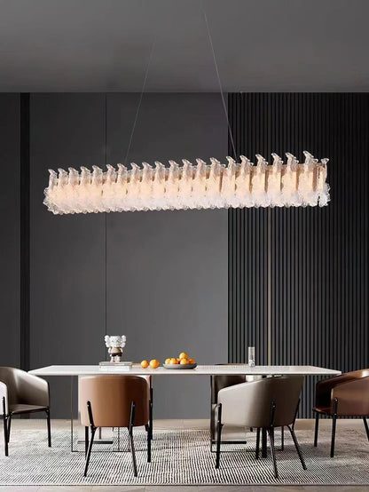 French Acrylic LED Chandelier Side View – Elegant Light Fixture