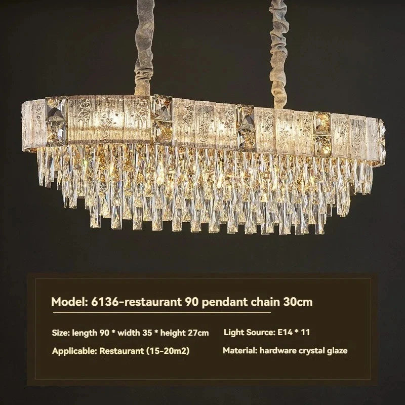 Gold chain chandelier angle view