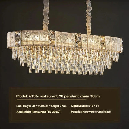 Gold chain chandelier angle view