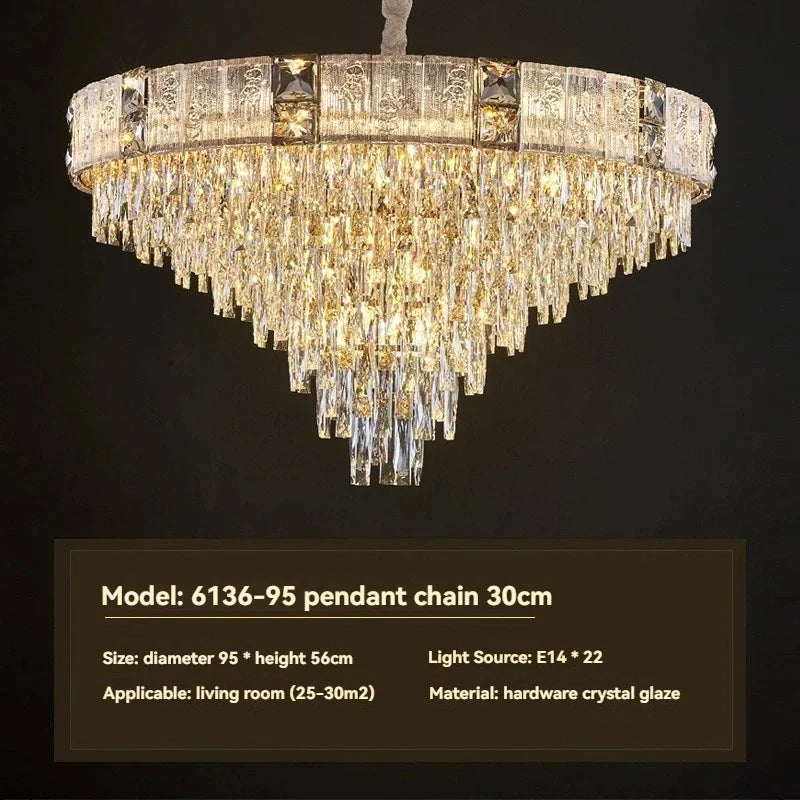 Gold crystal chandelier close-up