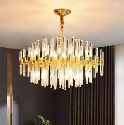 Gold crystal chandelier detailed view