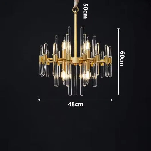 Gold crystal chandelier in room setting