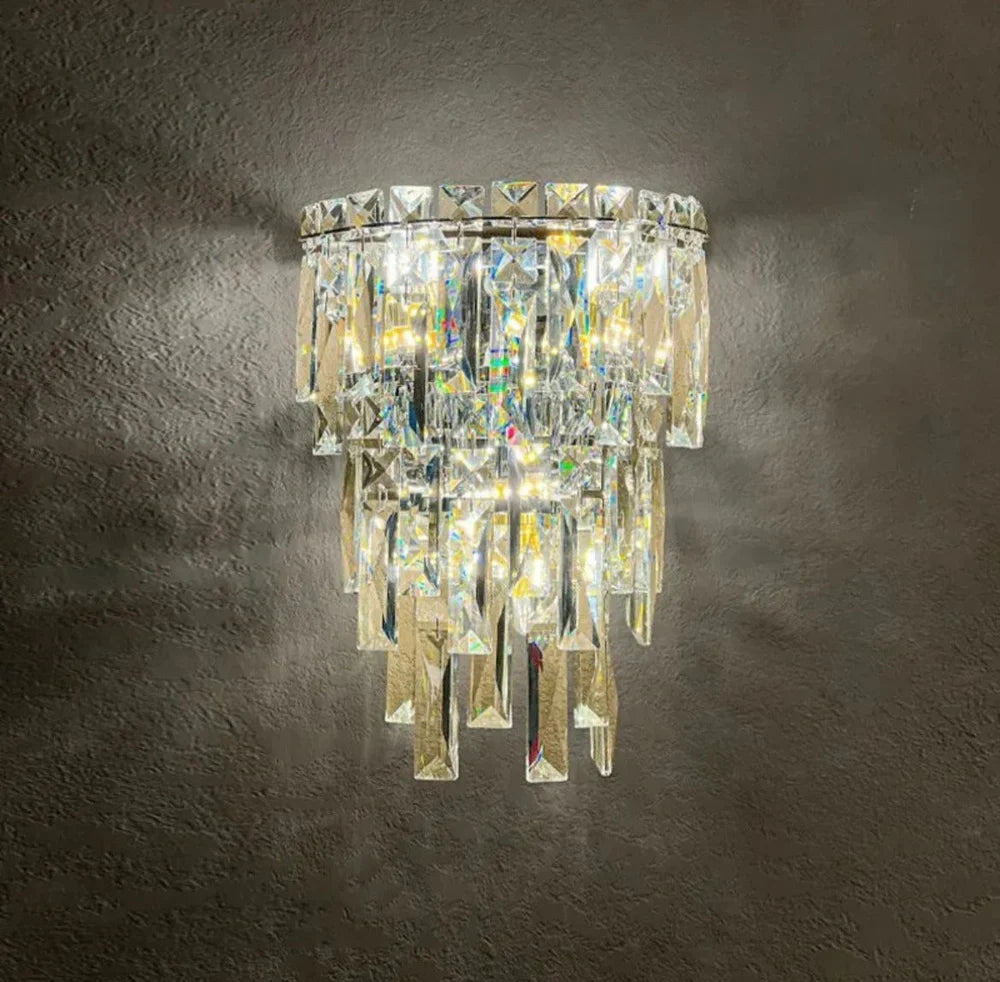 Gold double-layer crystal wall sconce