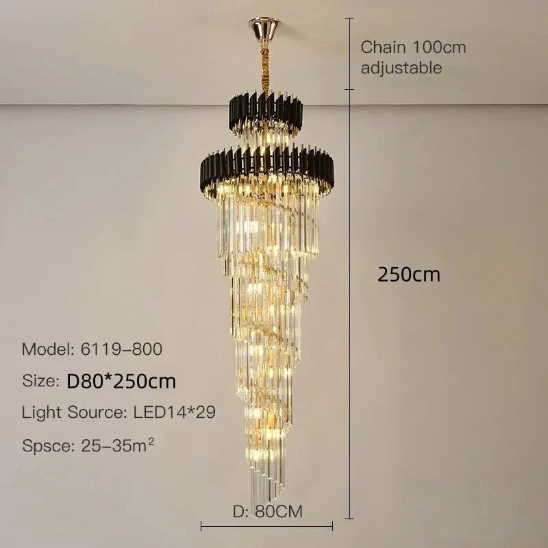 LED black and gold crystal pendant angle view