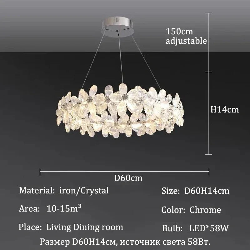 LED crystal petal chandelier detail