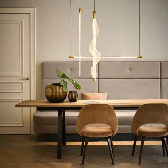 Long Tube LED Pendant Light Over Kitchen Island – Modern Style