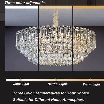 Luxury crystal LED pendant above dining table