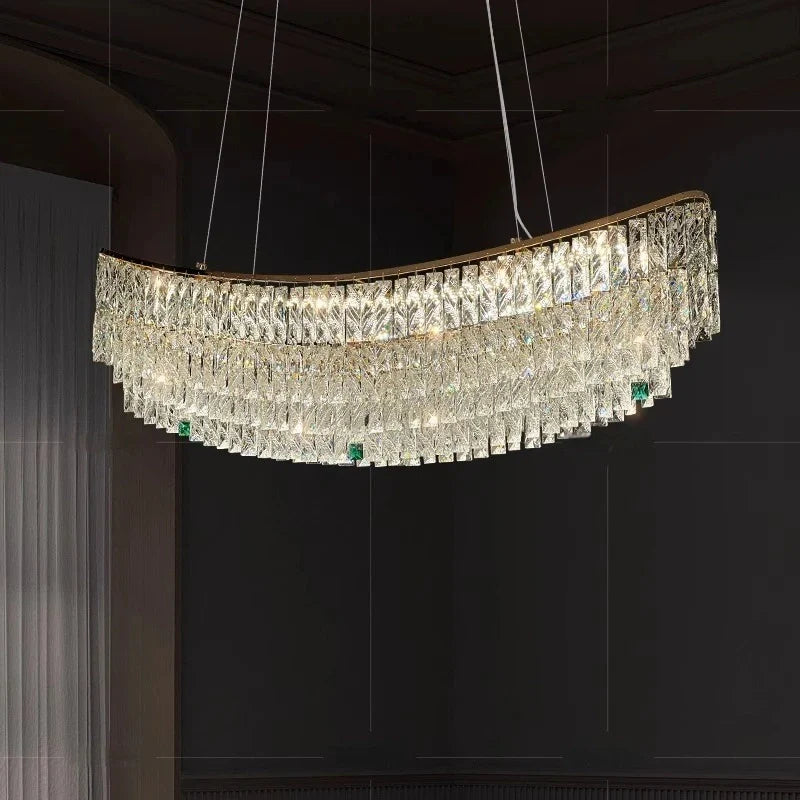 Luxury crystal ceiling pendant installed